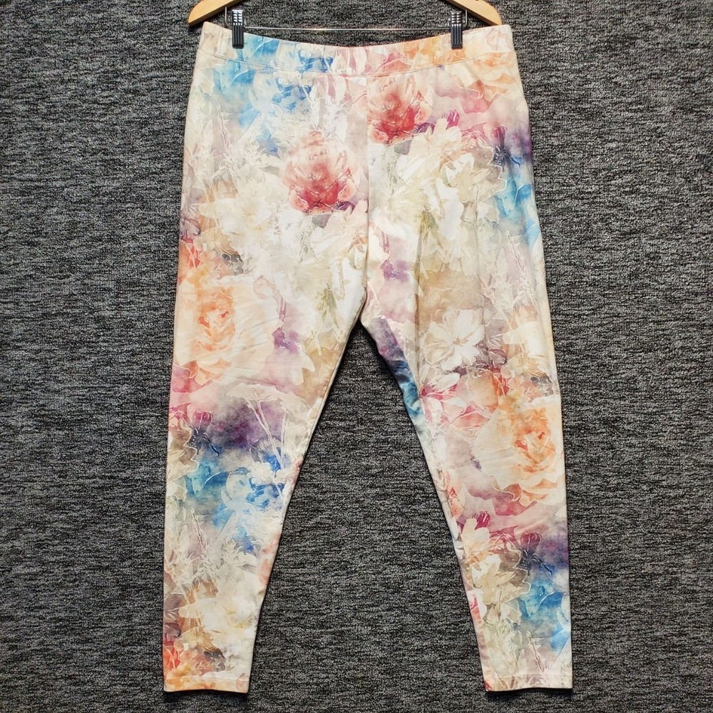 Soft Surroundings Have To Have Watercolor Floral Leggings Womens XL Stretch Cozy